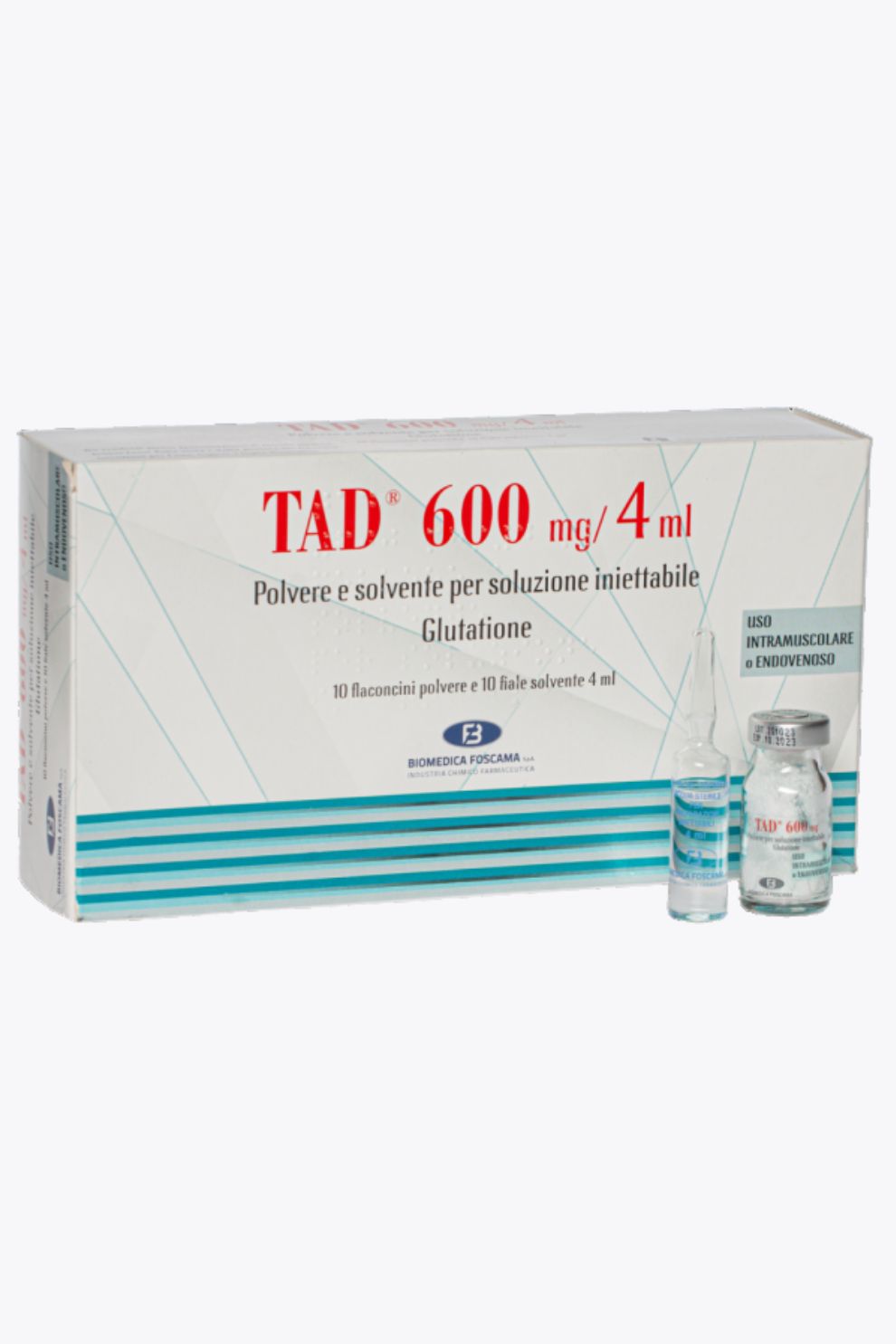 TAD 600 mg (Glutathion) Packung mit Ampullen zur intravenösen und intramuskulären Anwendung